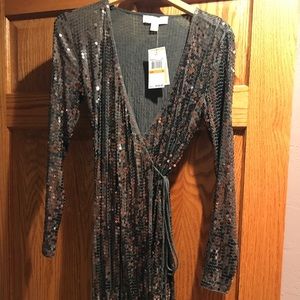 Michael Kors Silver Sequin wrap dress